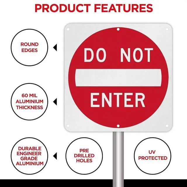 Alt view image 3 of 7 - 2 Pack Large 30x30 Do Not Enter Sign for Outdoor, Metal Reflective | R5-1, MUTCD Compliant, 80 Mil Aluminum, Rust-Free, Weatherproof