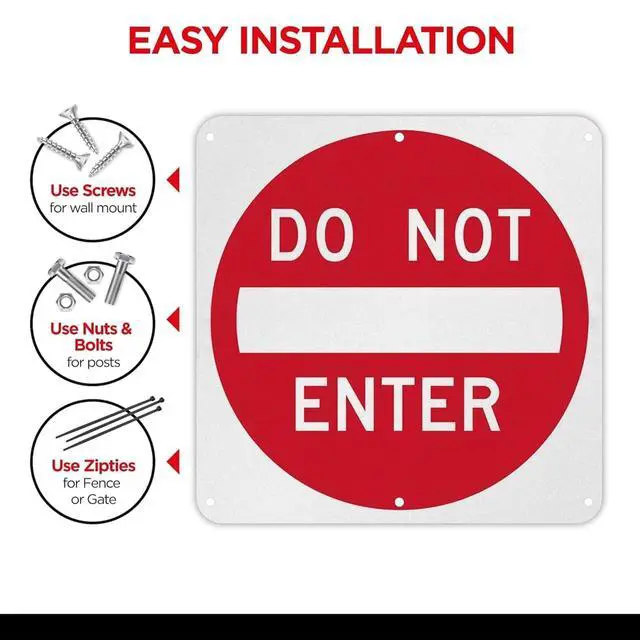 Alt view image 4 of 7 - 2 Pack Large 30x30 Do Not Enter Sign for Outdoor, Metal Reflective | R5-1, MUTCD Compliant, 80 Mil Aluminum, Rust-Free, Weatherproof