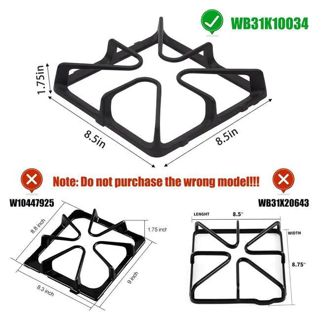 Alt view image 2 of 7 - WB31K10034 Gas Stove Grates Replacement Compatible with For GE Burner Grate Stove Parts General Electric Gas Range Parts Stove Surface Top Grate Cast Iron Rack (4Pack)