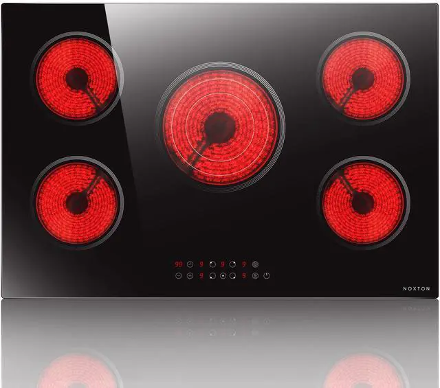 Main image of Electric Cooktop 30 Inch, 5 Burners Electric Stovetop, Drop-in, 240V | 30" Radiant Ceramic Cooktop, Triple Ring, Pause, Timer, Child Safety Lock, 220-240V Hardwire, No Plug