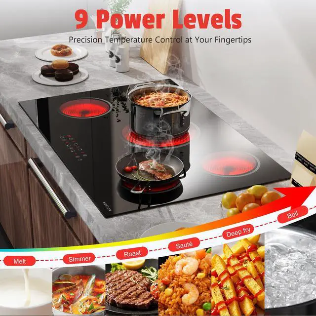 Alt view image 3 of 7 - Electric Cooktop 30 Inch, 5 Burners Electric Stovetop, Drop-in, 240V | 30" Radiant Ceramic Cooktop, Triple Ring, Pause, Timer, Child Safety Lock, 220-240V Hardwire, No Plug