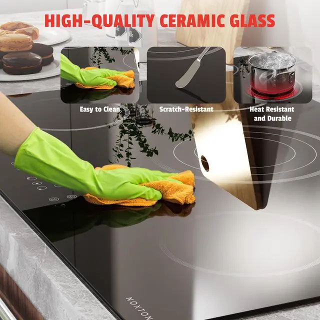Alt view image 7 of 7 - Electric Cooktop 30 Inch, 5 Burners Electric Stovetop, Drop-in, 240V | 30" Radiant Ceramic Cooktop, Triple Ring, Pause, Timer, Child Safety Lock, 220-240V Hardwire, No Plug