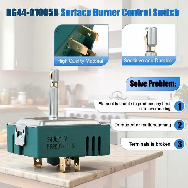 Alt view image 2 of 7 - DG44-01005B Range Surface Element Control Switch Compatible with Samsung Range, Replacement for DG44-01005A CKD01005BX, 15A H-Cut Sin Regulator Energy Per001-11