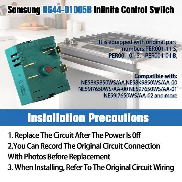 Alt view image 4 of 7 - DG44-01005B Range Surface Element Control Switch Compatible with Samsung Range, Replacement for DG44-01005A CKD01005BX, 15A H-Cut Sin Regulator Energy Per001-11