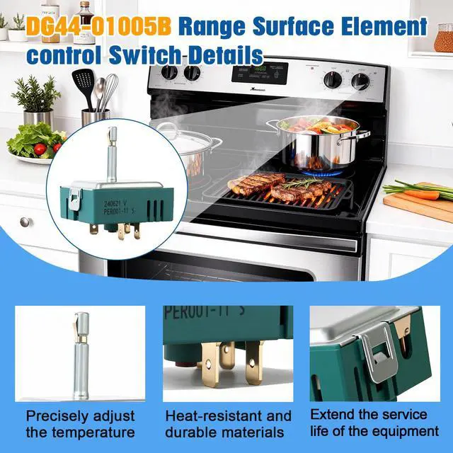 Alt view image 5 of 7 - DG44-01005B Range Surface Element Control Switch Compatible with Samsung Range, Replacement for DG44-01005A CKD01005BX, 15A H-Cut Sin Regulator Energy Per001-11