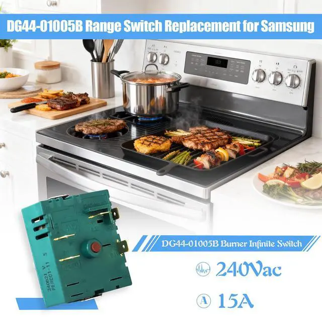 Alt view image 7 of 7 - DG44-01005B Range Surface Element Control Switch Compatible with Samsung Range, Replacement for DG44-01005A CKD01005BX, 15A H-Cut Sin Regulator Energy Per001-11