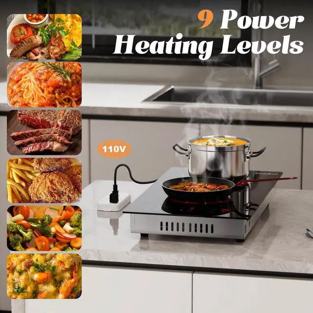 Alt view image 3 of 7 - 2 Burner Electric Cooktop 2000W Portable 110V Plug in | 12 Inch Electric Stove Top Two Bunrer Built-in & Countertop, Safety Lock, 180-Min Timer, Touch Control, 120V Plug in