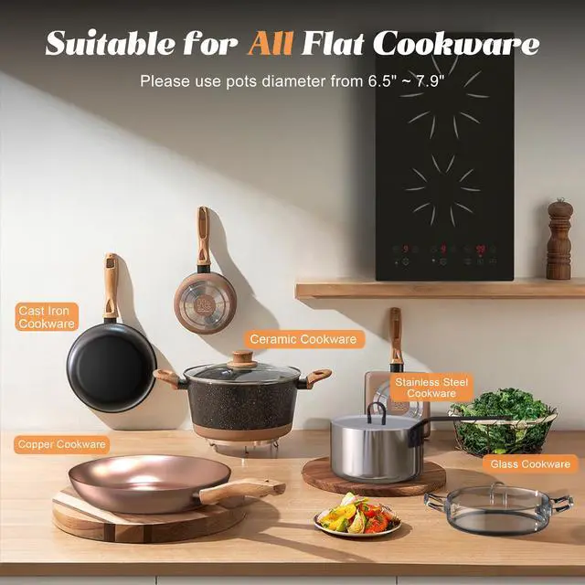 Alt view image 6 of 7 - 2 Burner Electric Cooktop 2000W Portable 110V Plug in | 12 Inch Electric Stove Top Two Bunrer Built-in & Countertop, Safety Lock, 180-Min Timer, Touch Control, 120V Plug in