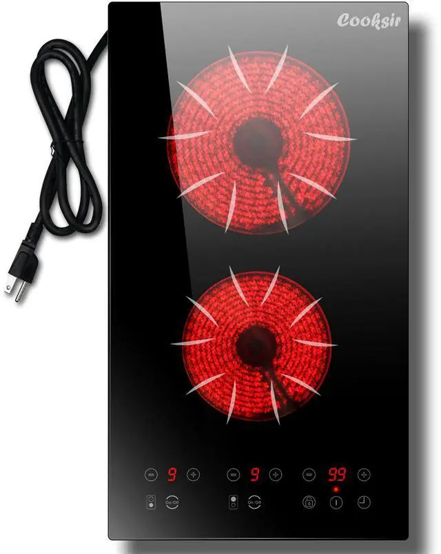 Main image of 2 Burner Electric Cooktop 2000W Portable 110V Plug in | 12 Inch Electric Stove Top Two Bunrer Built-in & Countertop, Safety Lock, 180-Min Timer, Touch Control, 120V Plug in