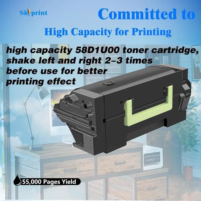 Alt view image 3 of 5 - 58D1U00 Black Ultra High Yield Toner Cartridge 58D1U00 58D1U0E | Campatible with Lexmark 58D1U00 58D1U0E Black Toner Work for Lexmark MS823 MS725 MS825 MS826 MX722 MX725 MX822 Printer