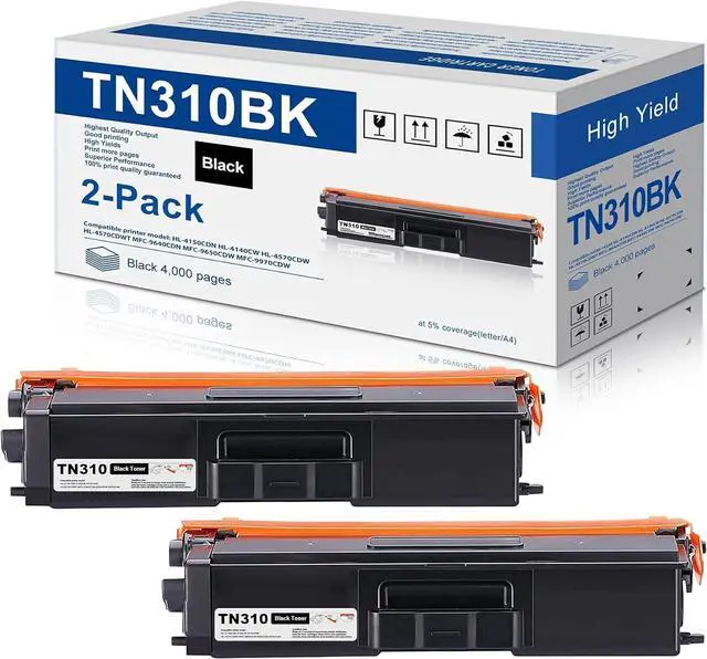 Main image of 2-Pack TN-310BK TN310BK Toner Cartridge Replacement for Brother TN310 TN-310 Black Toner Cartridge to use with HL-4150CDN HL-4140CW HL-4570CDW HL-4570CDWT MFC-9640CDN MFC-9650CDW MFC-9970CDW Printer