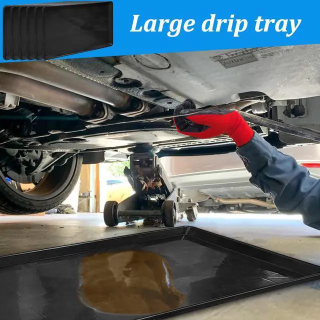 Alt view image 5 of 7 - 6 Pcs Extra Large Auto Oil Drip Pan with 3 Pairs of Gloves- 35.4 x 24 x1.6 Inches Oil Drip Tray for Under Car Plastic Oil Tray,Oil Catch Pan Replacement Tray, Keep Garage Floor Driveway Safe and Clean