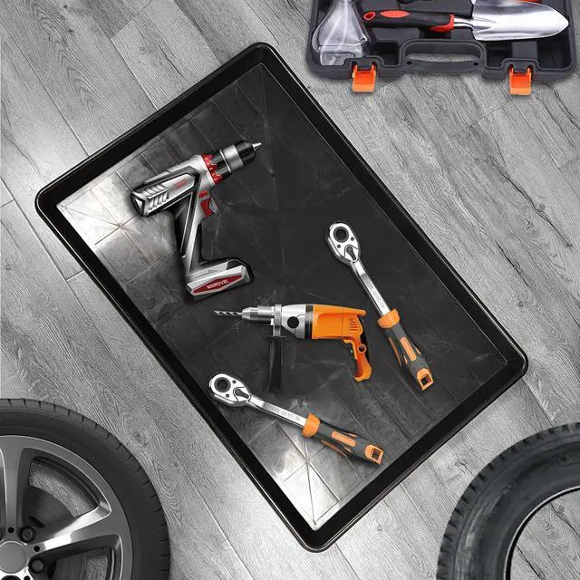 Alt view image 7 of 7 - 6 Pcs Extra Large Auto Oil Drip Pan with 3 Pairs of Gloves- 35.4 x 24 x1.6 Inches Oil Drip Tray for Under Car Plastic Oil Tray,Oil Catch Pan Replacement Tray, Keep Garage Floor Driveway Safe and Clean