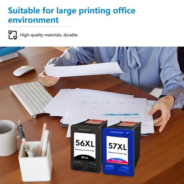 Alt view image 6 of 6 - 56XL 57XL Ink Cartridges Combo Pack (2-Pack, Black/Tri-Color) Replacement for HP 56 XL 57 XL Ink Cartridge Deskjet 5550 5650 5150 Photosmart 7350 7260 7450 7550 7760 PSC 2210 Printer