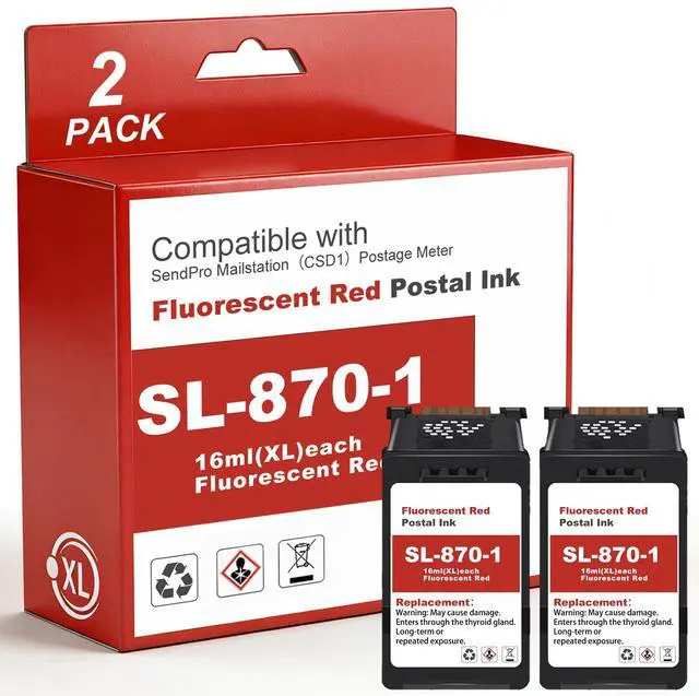 Main image of SL-870-1 Red Ink Cartridge High Capacity 2-Pack (16ML)XL Sl-870-1 Postage Ink Compatible for Pitney Bowes SendPro Mailstation Postage Machines (CSD1)Easy To Operate, Stable And Reliable Performance