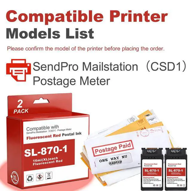 Alt view image 2 of 7 - SL-870-1 Red Ink Cartridge High Capacity 2-Pack (16ML)XL Sl-870-1 Postage Ink Compatible for Pitney Bowes SendPro Mailstation Postage Machines (CSD1)Easy To Operate, Stable And Reliable Performance