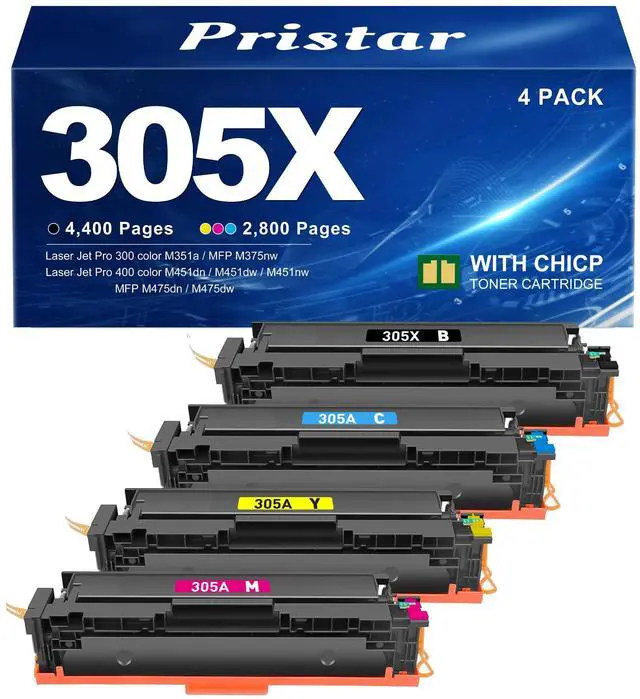 Main image of 305X Toner Cartridge 4 Pack (with Chip) Compatible for HP 305X 305A | Replacement for HP Color Laser Jet Pro 400 Color MFP M451dn M451dw M451nw M475dn M475dw M375nw (Black/Cyan/Magenta/Yellow)