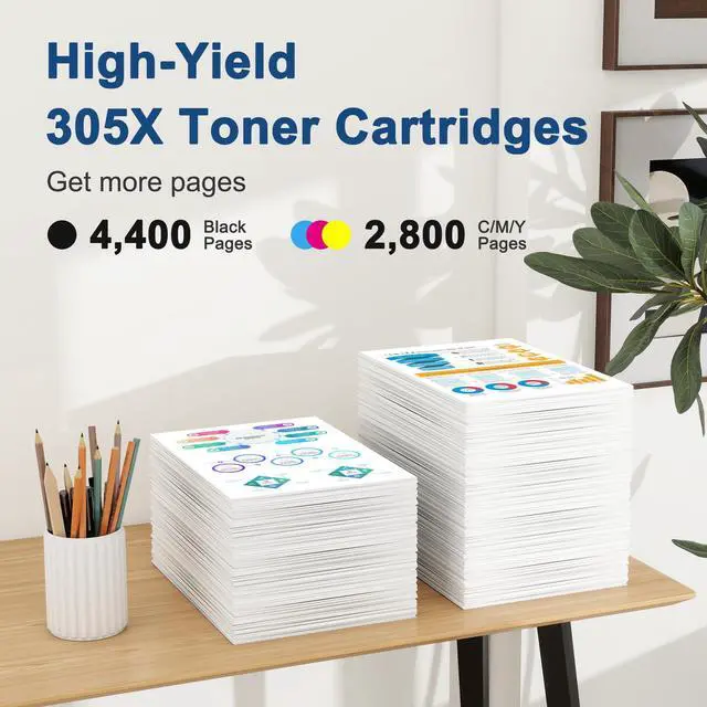 Alt view image 2 of 5 - 305X Toner Cartridge 4 Pack (with Chip) Compatible for HP 305X 305A | Replacement for HP Color Laser Jet Pro 400 Color MFP M451dn M451dw M451nw M475dn M475dw M375nw (Black/Cyan/Magenta/Yellow)