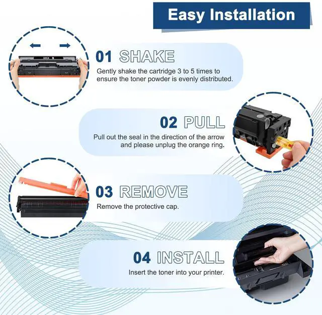 Alt view image 4 of 5 - 305X Toner Cartridge 4 Pack (with Chip) Compatible for HP 305X 305A | Replacement for HP Color Laser Jet Pro 400 Color MFP M451dn M451dw M451nw M475dn M475dw M375nw (Black/Cyan/Magenta/Yellow)