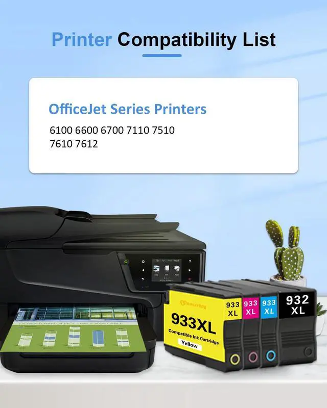Alt view image 2 of 6 - 932XL 933XL Ink Cartridges (4-Pack, 1Black/1Cyan/1Magenta/1Yellow) | Replacement for HP 932 XL 933 XL Black and Color Ink Cartridges for OfficeJet 6100 6600 6700 7110 7510 7610 7612 Printer