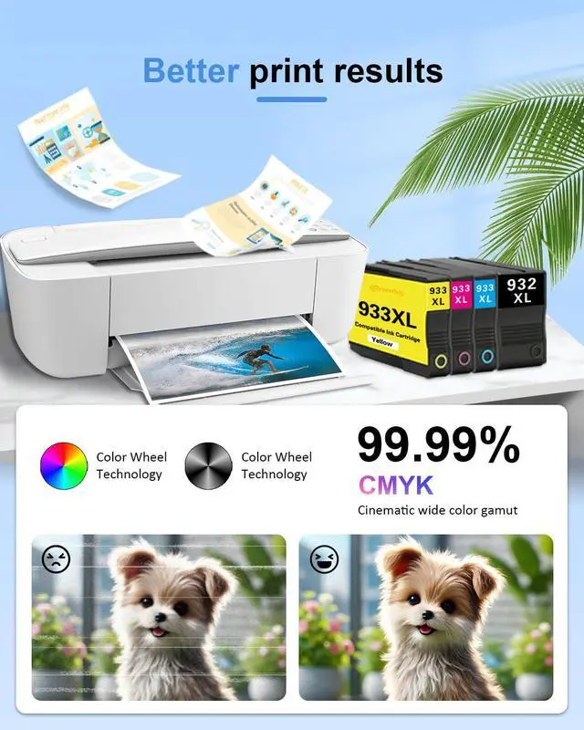 Alt view image 4 of 6 - 932XL 933XL Ink Cartridges (4-Pack, 1Black/1Cyan/1Magenta/1Yellow) | Replacement for HP 932 XL 933 XL Black and Color Ink Cartridges for OfficeJet 6100 6600 6700 7110 7510 7610 7612 Printer