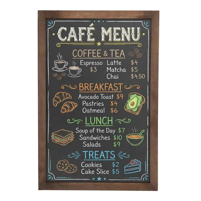 Alt view image 2 of 6 - 35-Inch Wall-Mounted Chalkboard Sign, Vertical/Horizontal Hanging Torched Wood Frame Erasable Message Board