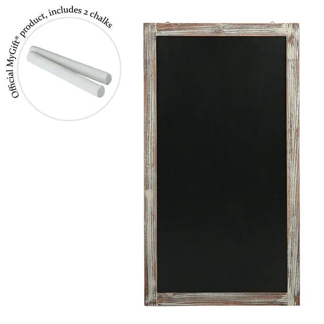 Alt view image 6 of 6 - 35-Inch Wall-Mounted Chalkboard Sign, Vertical/Horizontal Hanging Torched Wood Frame Erasable Message Board