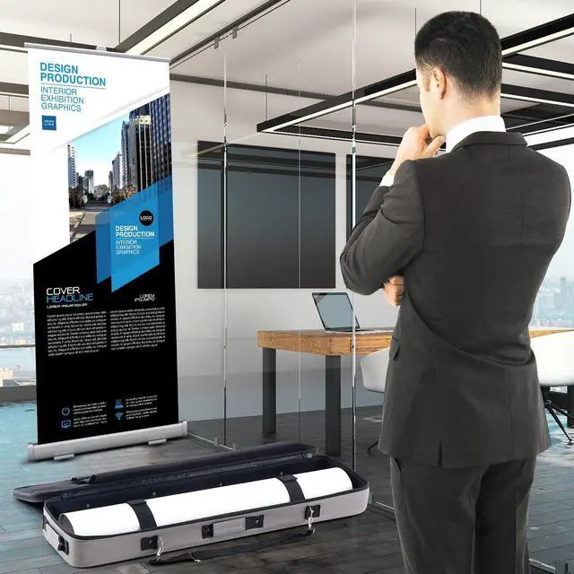 Alt view image 2 of 6 - 38 Inch Padded Retractable Banner Carrying Case for Trade Show Roll up Banner Stands with Handles Shoulder Strap and Grey Interior for Trade Show Traveling