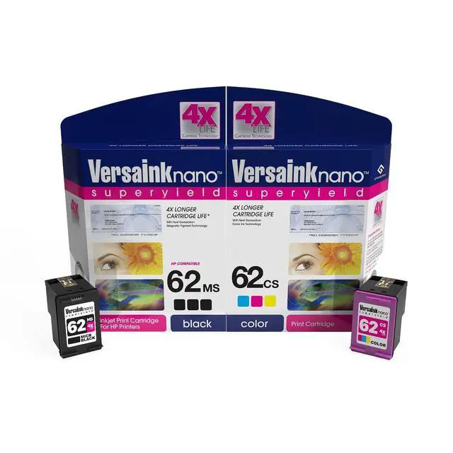 Main image of Nano HP 62 MS MICR Black Ink Cartridge for Check Printing & -Nano 62 CS Tri-Color Ink Cartridge Pack
