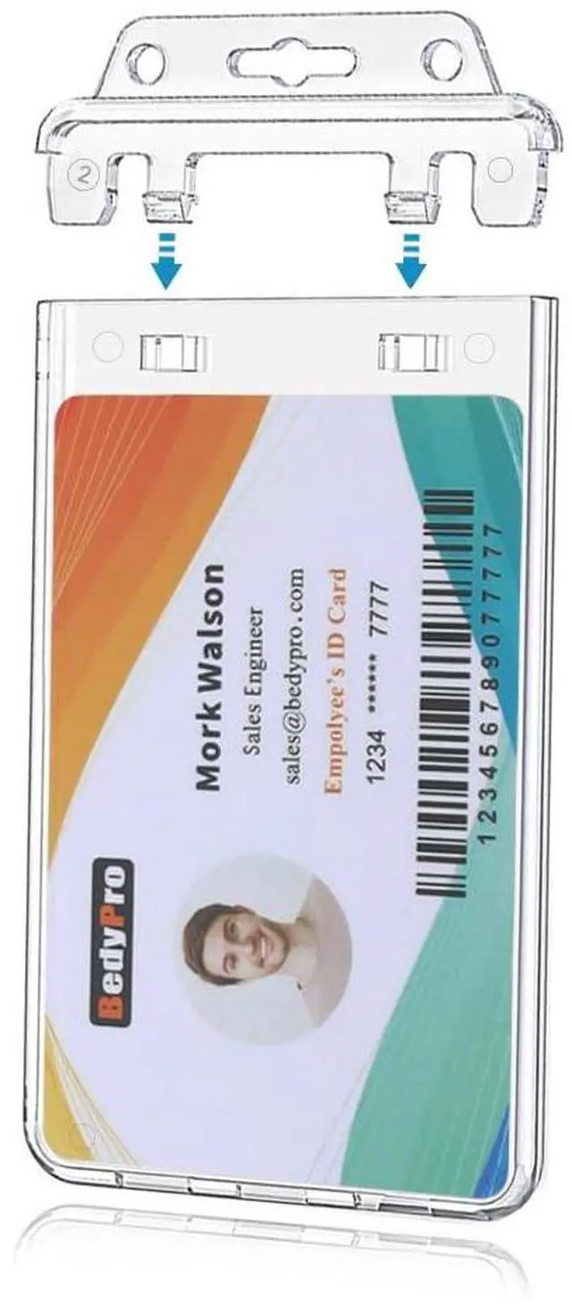 Main image of 50 Pack Permanent Locking Hard Plastic ID Badge Holder | Vertical, Crystal Clear, Heavy Duty, Secure Case Protector for Passes Access IDs, Proximity RFID One and Two I'd Cards
