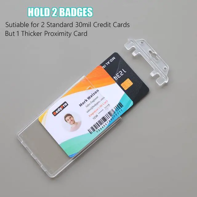 Alt view image 4 of 7 - 50 Pack Permanent Locking Hard Plastic ID Badge Holder | Vertical, Crystal Clear, Heavy Duty, Secure Case Protector for Passes Access IDs, Proximity RFID One and Two I'd Cards