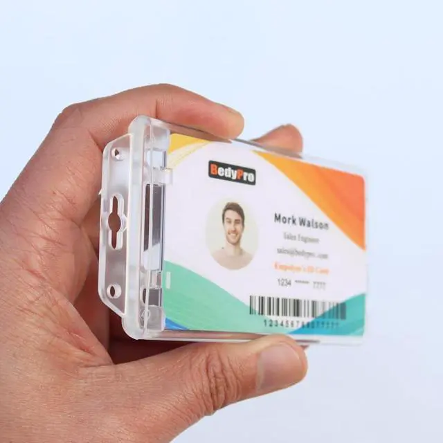 Alt view image 7 of 7 - 50 Pack Permanent Locking Hard Plastic ID Badge Holder | Vertical, Crystal Clear, Heavy Duty, Secure Case Protector for Passes Access IDs, Proximity RFID One and Two I'd Cards