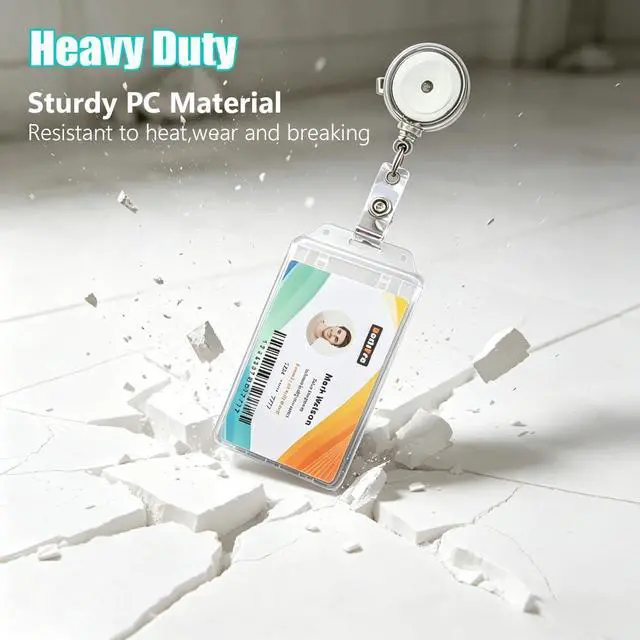 Alt view image 6 of 7 - 50 Pack Permanent Locking Hard Plastic ID Badge Holder | Vertical, Crystal Clear, Heavy Duty, Secure Case Protector for Passes Access IDs, Proximity RFID One and Two I'd Cards