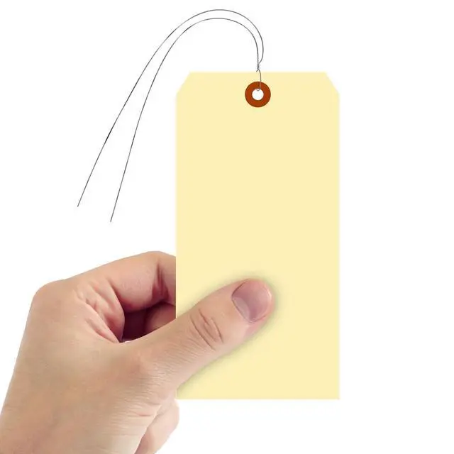 Alt view image 2 of 6 - (1000-Pack) Blank Manila Tags with Wire - 6.25 x 3.125 inch (Size-10), 10pt Thick Prewired Cardstock Tags, Paper Hang Tags with Reinforced Fiber Patch