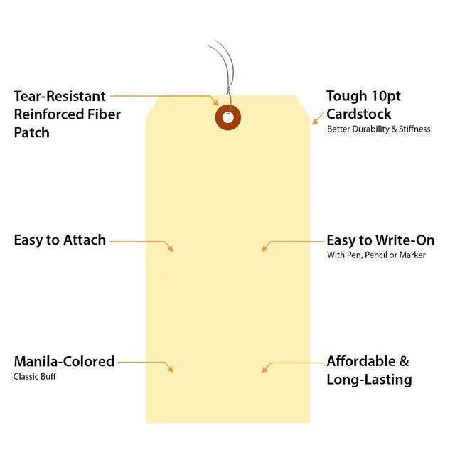 Alt view image 4 of 6 - (1000-Pack) Blank Manila Tags with Wire - 6.25 x 3.125 inch (Size-10), 10pt Thick Prewired Cardstock Tags, Paper Hang Tags with Reinforced Fiber Patch