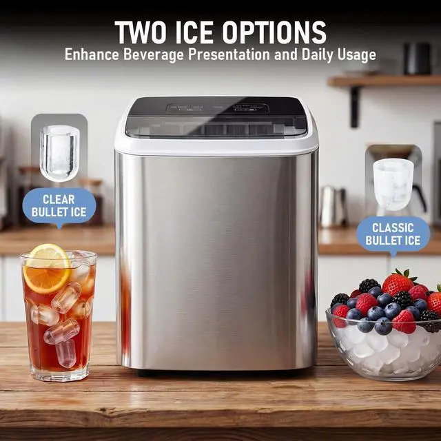 Alt view image 3 of 7 - Countertop Ice Maker 26LBS per Day,9 Ice Cubes in 6 Mins,Self-Cleaning Portable Ice Machine with 2 Bullet Types for Kitchen, Camping, RV, and Party