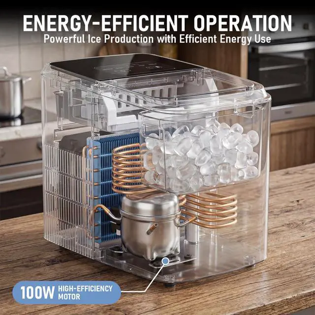 Alt view image 4 of 7 - Countertop Ice Maker 26LBS per Day,9 Ice Cubes in 6 Mins,Self-Cleaning Portable Ice Machine with 2 Bullet Types for Kitchen, Camping, RV, and Party