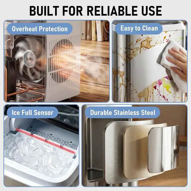Alt view image 5 of 7 - Countertop Ice Maker 26LBS per Day,9 Ice Cubes in 6 Mins,Self-Cleaning Portable Ice Machine with 2 Bullet Types for Kitchen, Camping, RV, and Party