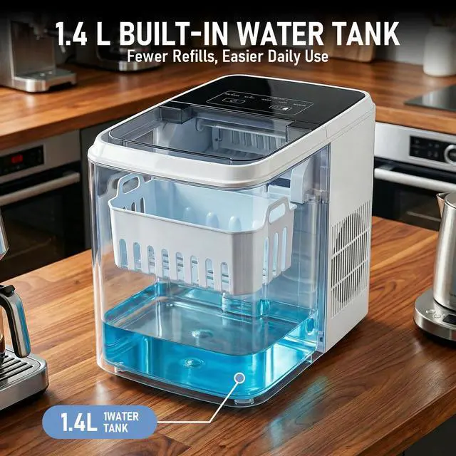 Alt view image 6 of 7 - Countertop Ice Maker 26LBS per Day,9 Ice Cubes in 6 Mins,Self-Cleaning Portable Ice Machine with 2 Bullet Types for Kitchen, Camping, RV, and Party