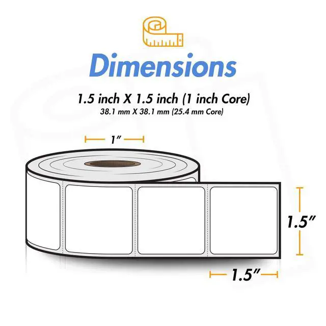 Alt view image 4 of 7 - Direct Thermal Labels, 1.5" x 1.5", 20 Rolls, 900/Roll | 1" Core, Compatible with Rollo & Zebra Desktop Printers, All Purpose QR Barcode Address, Adhesive, Perforated