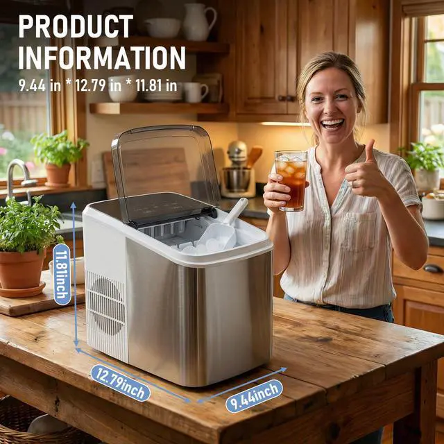 Alt view image 7 of 7 - Countertop Ice Maker 26LBS per Day,9 Ice Cubes in 6 Mins,Self-Cleaning Portable Ice Machine with 2 Bullet Types for Kitchen, Camping, RV, and Party