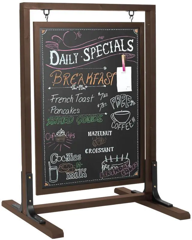 Main image of Natural Wood Double Sided Swinging Chalkboard Sidewalk Sign | 30 x 40 Inch, Magnetic A-Frame Design, Menu Board & Sandwich Board Sign