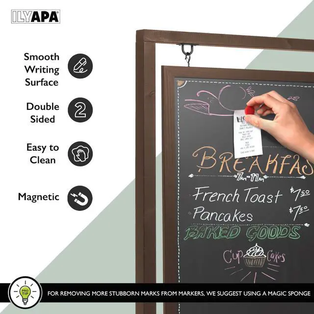 Alt view image 5 of 7 - Natural Wood Double Sided Swinging Chalkboard Sidewalk Sign | 30 x 40 Inch, Magnetic A-Frame Design, Menu Board & Sandwich Board Sign