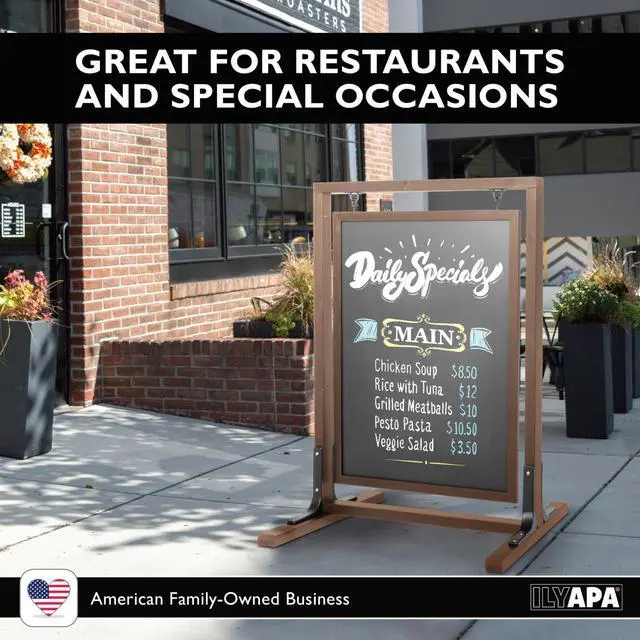 Alt view image 7 of 7 - Natural Wood Double Sided Swinging Chalkboard Sidewalk Sign | 30 x 40 Inch, Magnetic A-Frame Design, Menu Board & Sandwich Board Sign