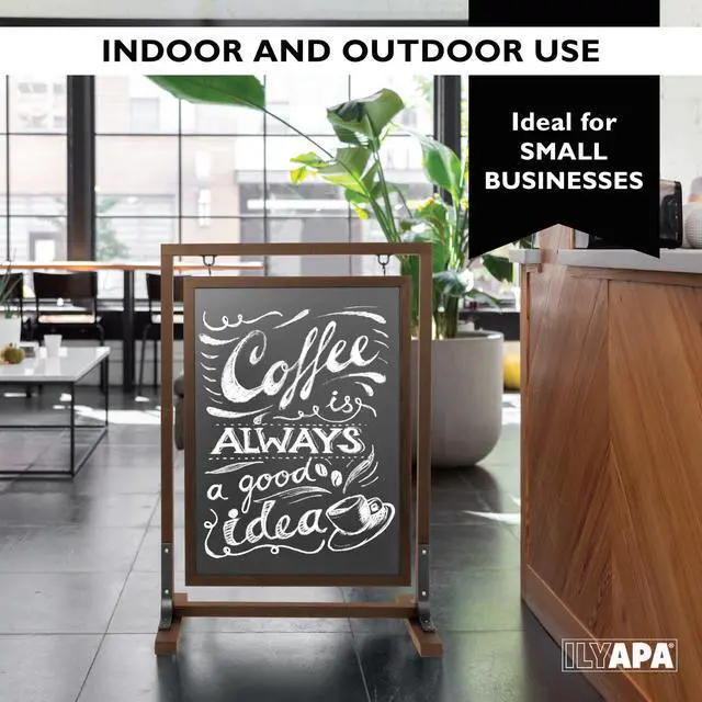 Alt view image 6 of 7 - Natural Wood Double Sided Swinging Chalkboard Sidewalk Sign | 30 x 40 Inch, Magnetic A-Frame Design, Menu Board & Sandwich Board Sign