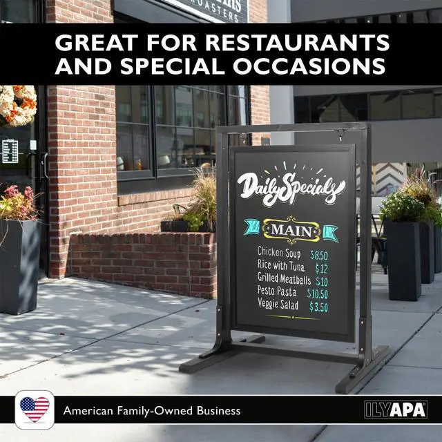 Alt view image 4 of 7 - Black Double Sided Swinging Chalkboard Sidewalk Sign, 30 x 40 Inch | Magnetic A-Frame Design, Menu Board & Sandwich Board Sign