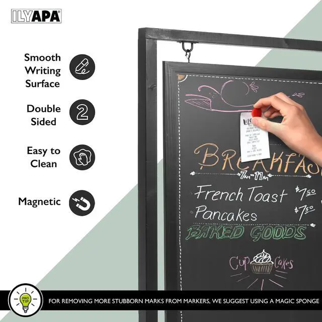 Alt view image 5 of 7 - Black Double Sided Swinging Chalkboard Sidewalk Sign, 30 x 40 Inch | Magnetic A-Frame Design, Menu Board & Sandwich Board Sign
