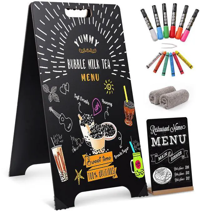 Main image of A-Frame Chalkboard Sign 16x32 Double-Sided Sandwich Board with 8x12 Bonus Small Chalkboard, 6 Liquid & Solid Chalk Markers, Folding Outdoor Sign for Business, Restaurants, Weddings & Events