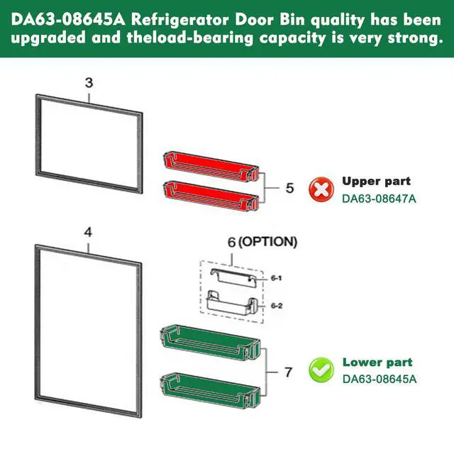 Alt view image 3 of 7 - DA63-08645A Refrigerator Door Shelf Compatible with samsung RT18M6215WW, RT18M6213SR, etc, Part Number: PD00044855,4864777, AP6241328, PS12082570, EAP12082570