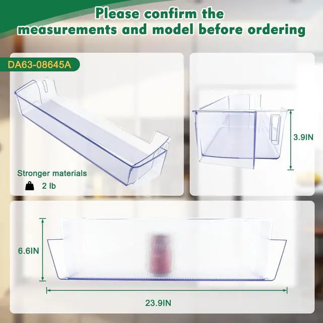 Alt view image 2 of 7 - DA63-08645A Refrigerator Door Shelf Compatible with samsung RT18M6215WW, RT18M6213SR, etc, Part Number: PD00044855,4864777, AP6241328, PS12082570, EAP12082570